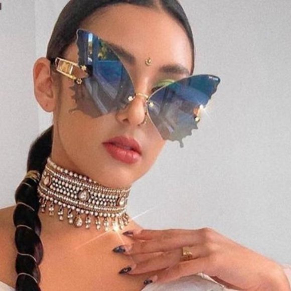 Accessories - Butterfly Rimless Oversized Steampunk Sunglasses